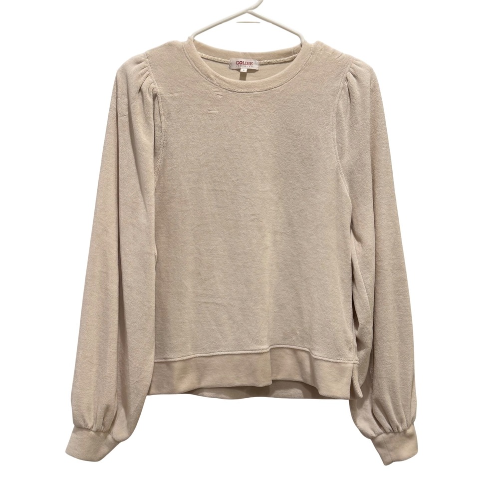 Goldie Lewinter Puff Sleeve Sweatshirt‎ Womens Small Cream Terry Cotton Neutrals